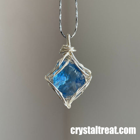 Natural Sky Whisper Blue Topaz Alternative Wire-Wrapped Pendant