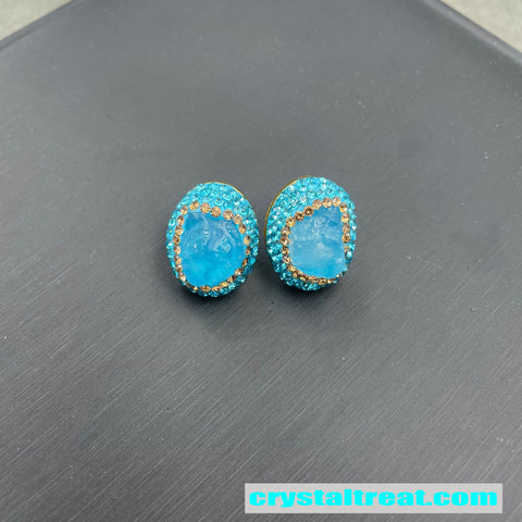 Natural Aquamarine Raw Stone Inlay Jewelry Set