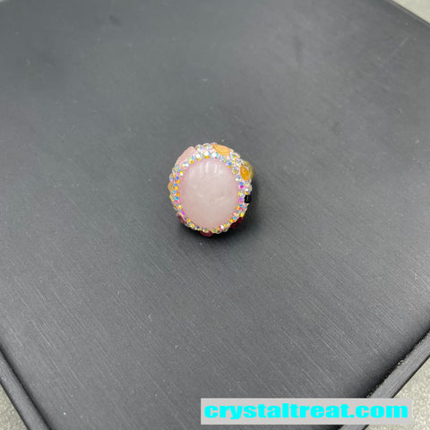 Natural Rose Quartz & Tourmaline Inlay Jewelry Set