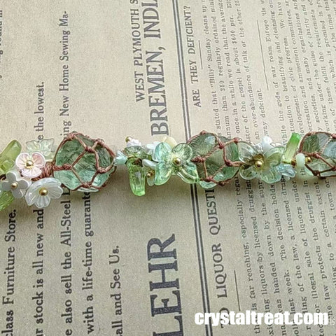Natural "Forest Wreath" Green Crystal Woven Bracelet