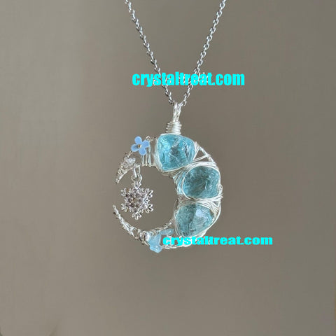 Handmade Natural Aquamarine Moon Pendant