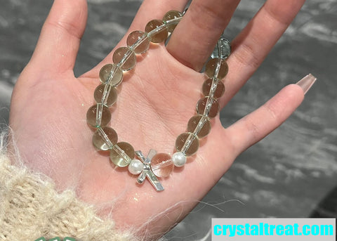 Natural Green Phantom Quartz Crystal Beaded Bracelet