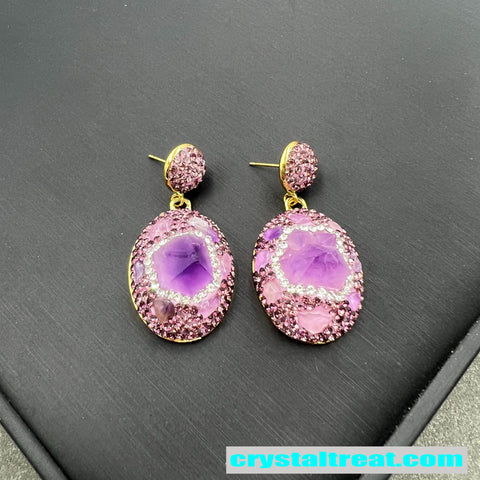 Natural Raw Amethyst Geode and Diamond Accent Jewelry Set