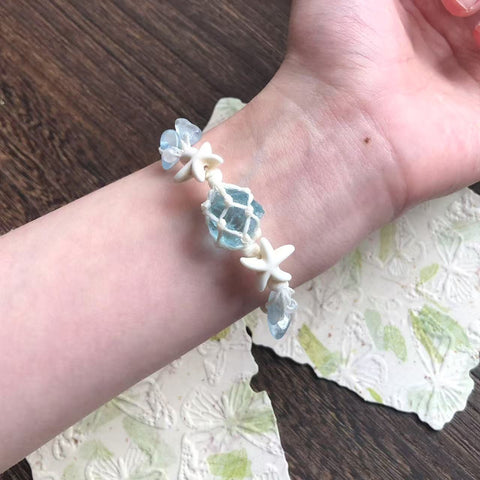 Handwoven Natural Raw Crystal Aquamarine and Multi-Gemstone Bracelet