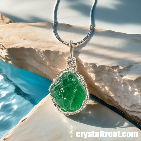 Handmade Natural Heart of the Forest Raw Green Crystal Wire-Wrapped Pendant