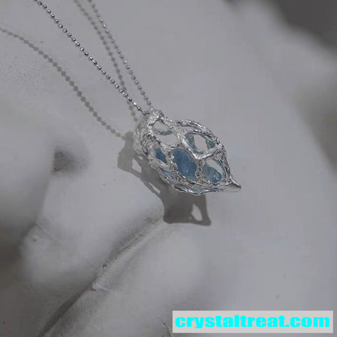 Heart-Shaped Aquamarine & Crystal Pendant Necklace