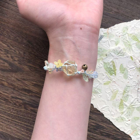 Handwoven Natural Raw Crystal Aquamarine and Multi-Gemstone Bracelet