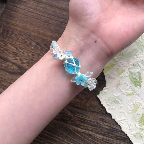 Handwoven Natural Raw Crystal Aquamarine and Multi-Gemstone Bracelet