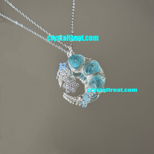 Handmade Natural Aquamarine Moon Pendant
