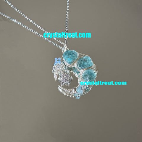 Handmade Natural Aquamarine Moon Pendant