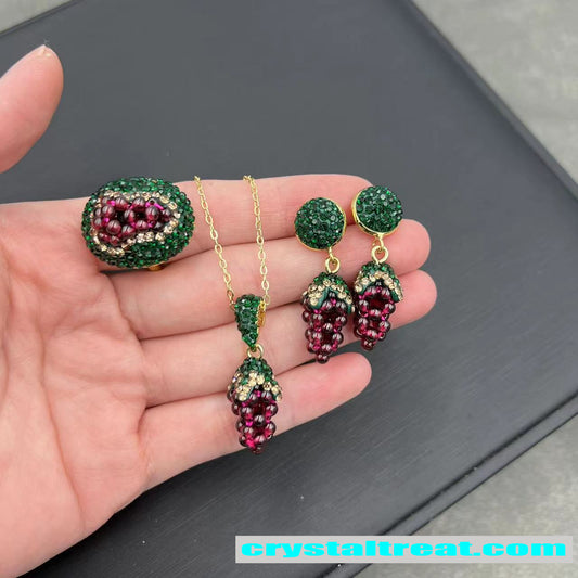 natural Handmade Grape Jewelry Set with Czech Crystals