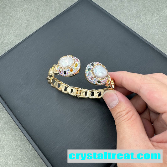 Baroque Pearl and Crystal Curb Link Cuff