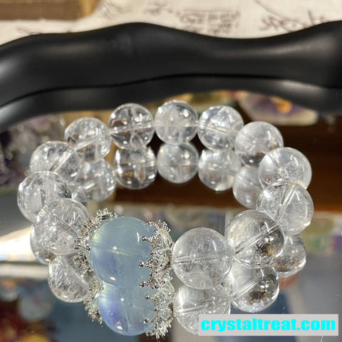 EnhancedClear Crystal and Aquamarine Beaded Bracelet 8mm-12mm