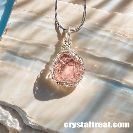 Handmade Natural Aphrodite's Glow Raw Rose Quartz Wire-Wrapped Pendant