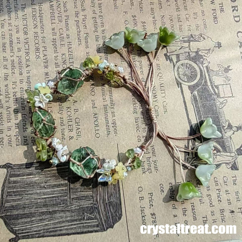 Natural "Forest Wreath" Green Crystal Woven Bracelet