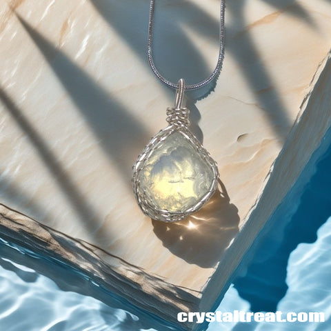 Handmade Moonbeam Glow Opalite Cat's Eye Wire-Wrapped Pendant