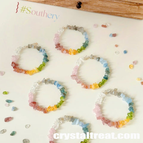 Handmade "Summer Rainbow" Natural & Colored Crystal Chip Bracelet