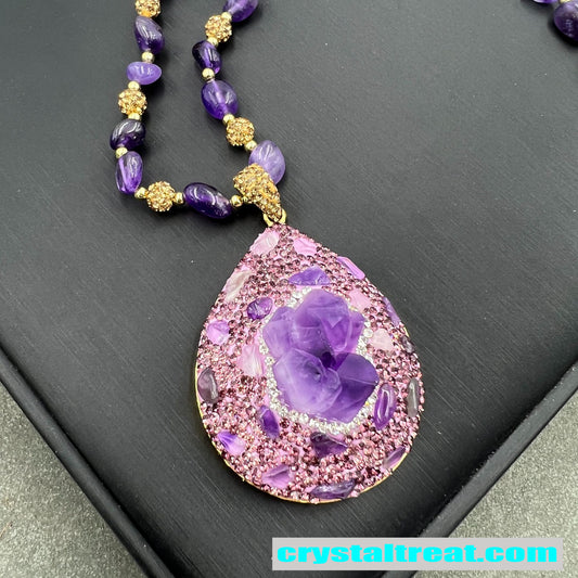 Natural Raw Amethyst Geode and Diamond Accent Jewelry Set
