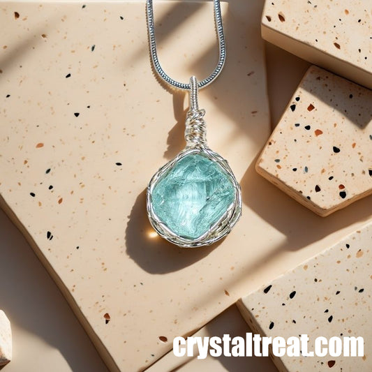 Handmade Natural Ocean's Soul Raw Aquamarine Wire-Wrapped Pendant