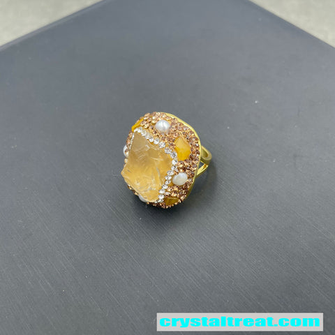 Natural Handmade Raw Citrine and Pearl Jewelry Set