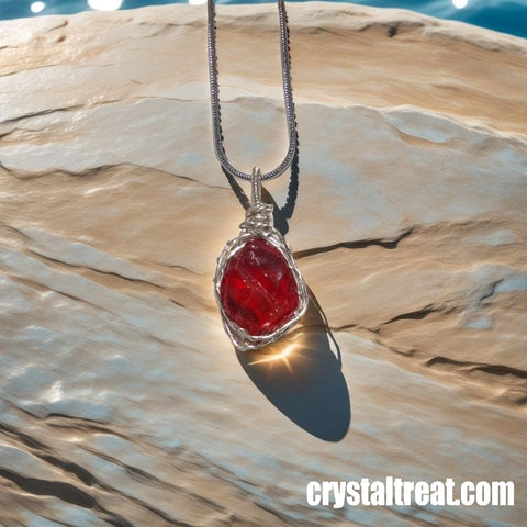 Handmade Natural Persephone's Passion Raw Garnet Pendant Necklace