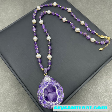 Natural Czech Amethyst & Pearl Jewelry Set