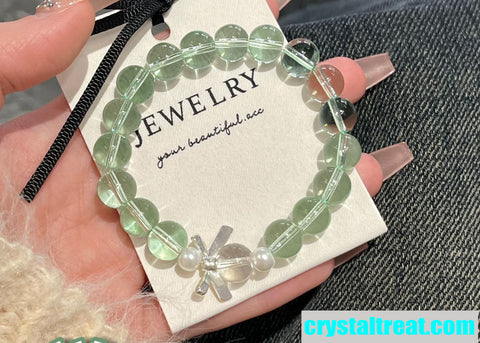 Natural Green Phantom Quartz Crystal Beaded Bracelet