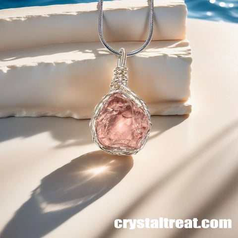 Handmade Natural Aphrodite's Glow Raw Rose Quartz Wire-Wrapped Pendant