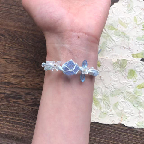 Handwoven Natural Raw Crystal Aquamarine and Multi-Gemstone Bracelet