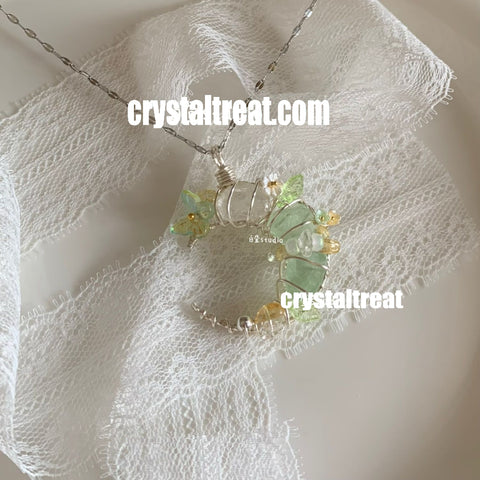 Handmade Natural Crystal Moon Garden Pendant