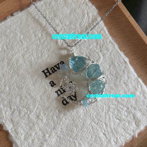 Handmade Natural Aquamarine Moon Pendant