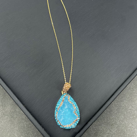 Natural Aquamarine Raw Stone Inlay Jewelry Set