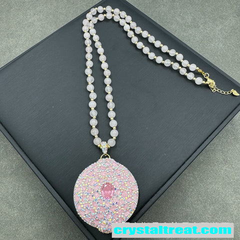 Natural Pink Crystal and Zircon Pave Jewelry Set