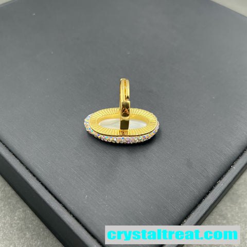 Carved Mother of Pearl Feather Ring with Crystal Halo
