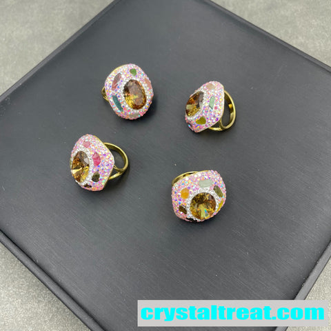 Sultan Stone Statement Ring with Multicolor Crystal Halo