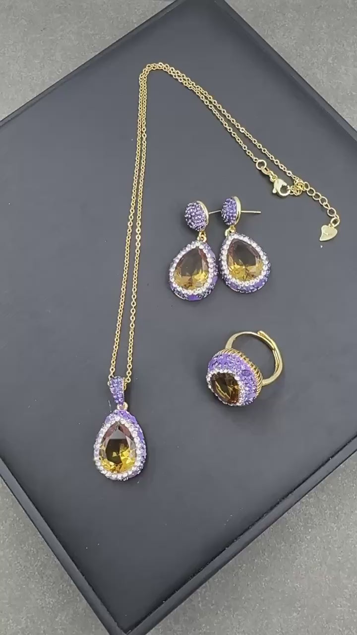 Natural Amethyst Inlaid Turkish Sultan Stone Jewelry Set