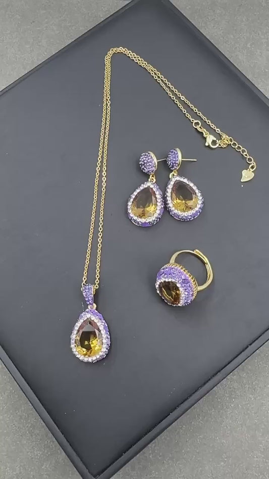 Natural Amethyst Inlaid Turkish Sultan Stone Jewelry Set