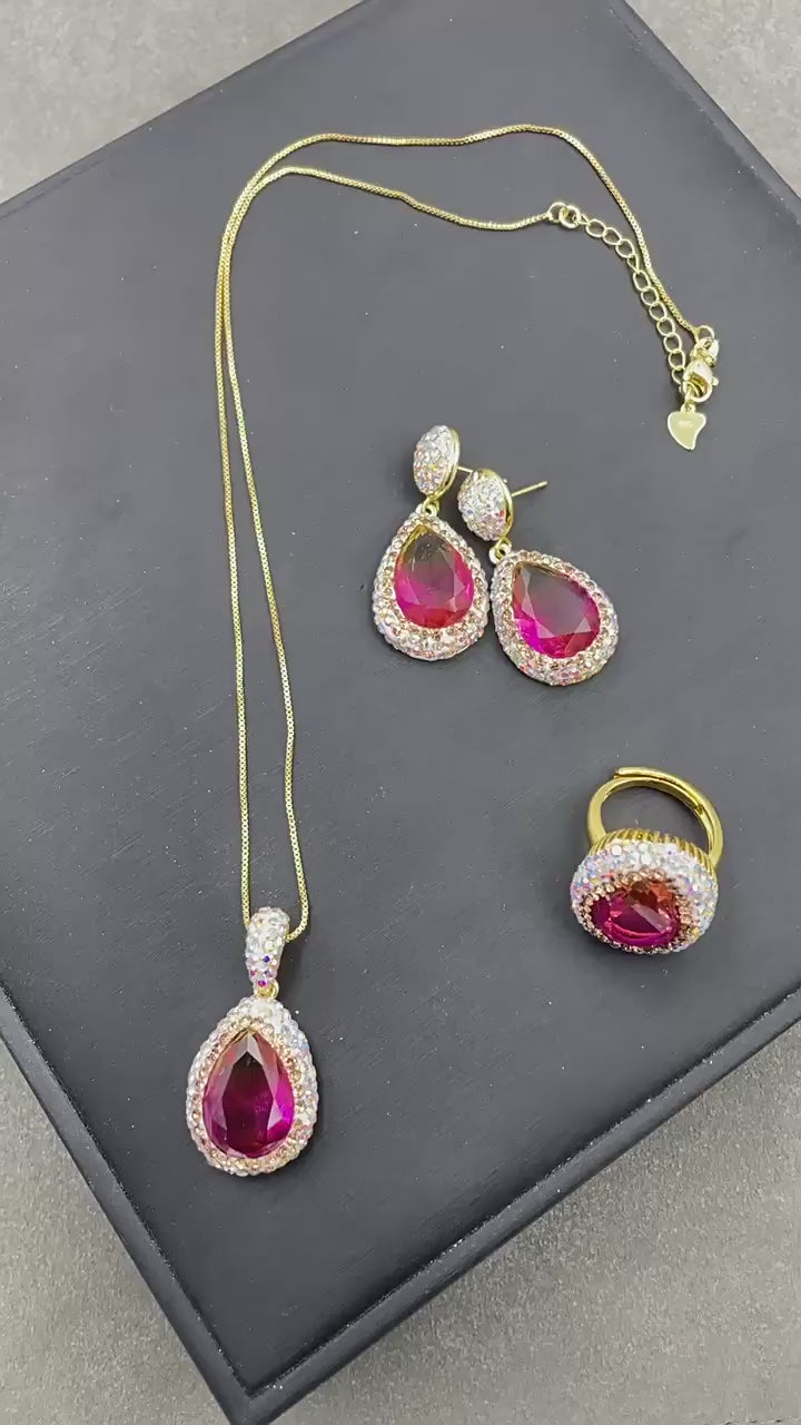 Enhanced Gradient Radiant Red Crystal & Rhinestone Jewelry Set