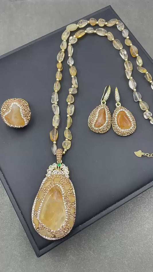 Natural Raw Citrine Crystal Jewelry Set