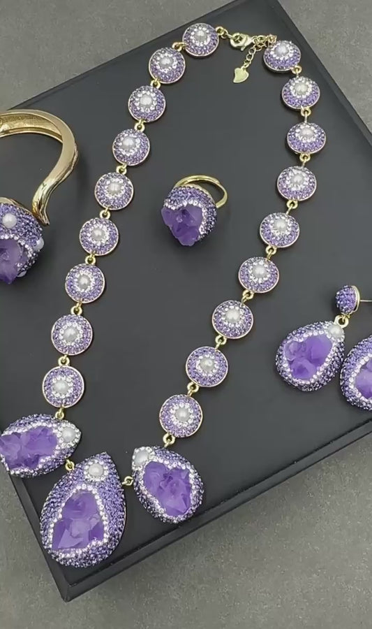 Natural Uruguayan Amethyst and Pearl Statement Collection