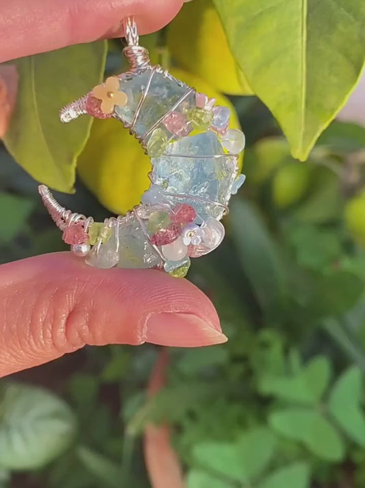 Handmade Natural Crystal Moon Garden Pendant