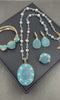 Natural Aquamarine Raw Stone & Freshwater Pearl Inlay Jewelry Set