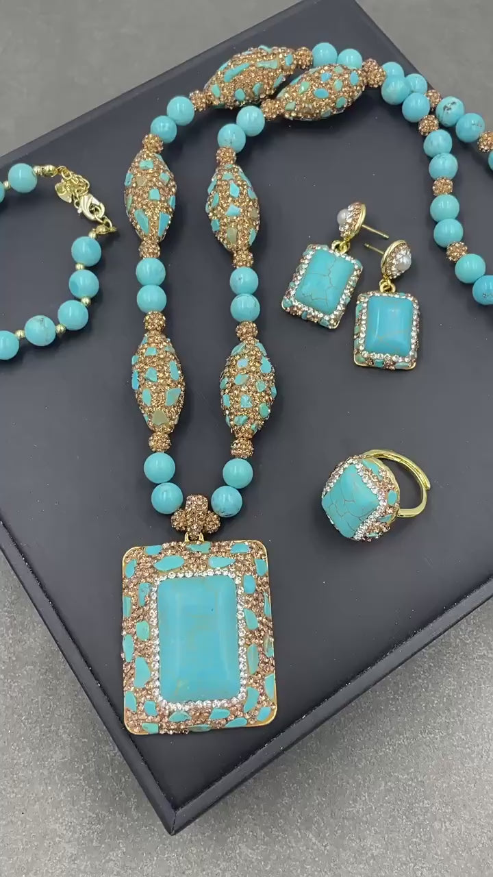 Stabilized Turquoise Inlay Jewelry Set
